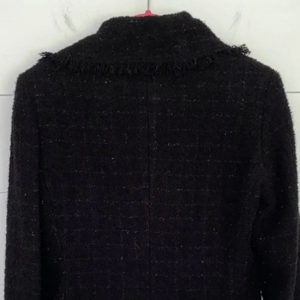 Express Wool Blend Boucle Fringe Trim Moto Jacket Black 5/6